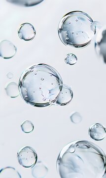 background colorful spheres of oil and water floating in the air, oil bubblesagainst a white background