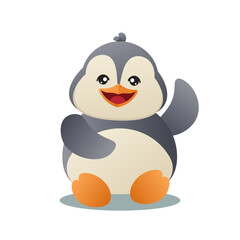 Cute little penguin character is sitting