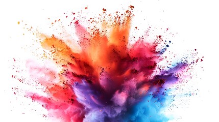 Colorful explosion of paint isolated on a white background, powder splash in the air. Design element for poster and banner with copy space. 
