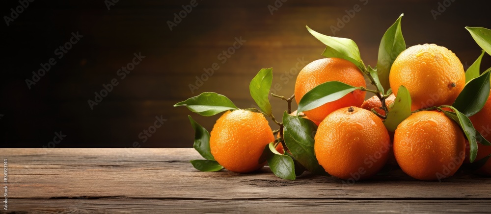 Aufkleber Fresh tangerines on a wooden backdrop with copy space image.