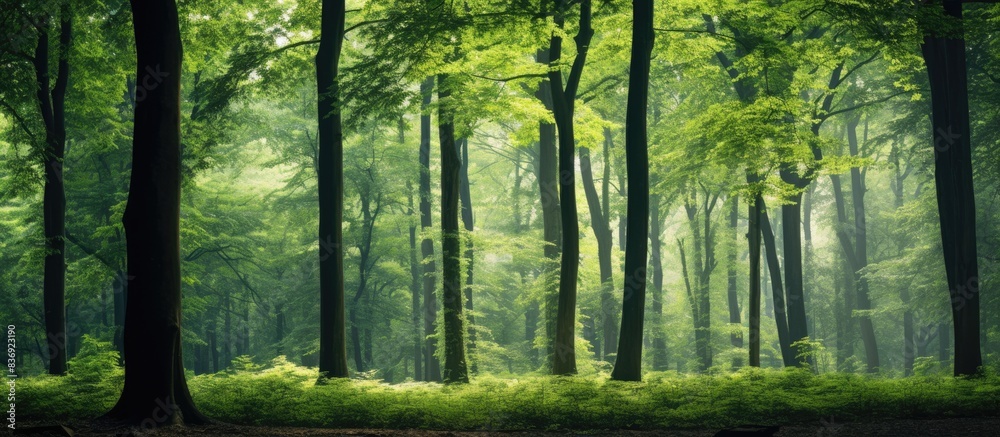 Poster scenic shot of trees in the forest with copy space image.