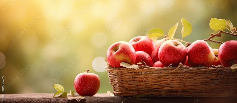 Poster Fresh apples in a basket with copy space image.