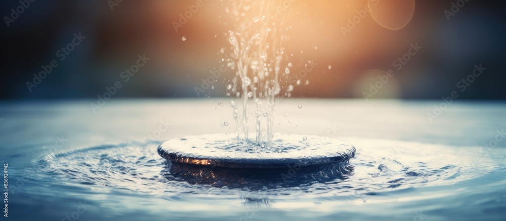 Poster Water droplets splashing from the fountain, creating a vibrant and refreshing scene in the copy space image.