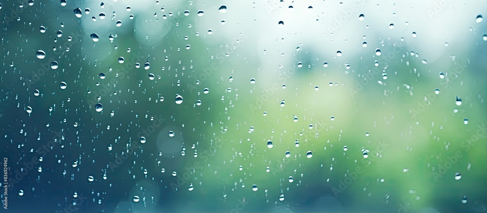 Aufkleber spring rainy day with raindrops on window and a blue cloudy sky in the background, perfect for a cop