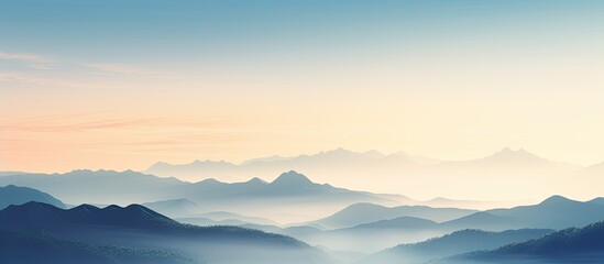 Mountain scenery with a sunrise sky backdrop, featuring mist creating a serene atmosphere, ideal for a copy space image.