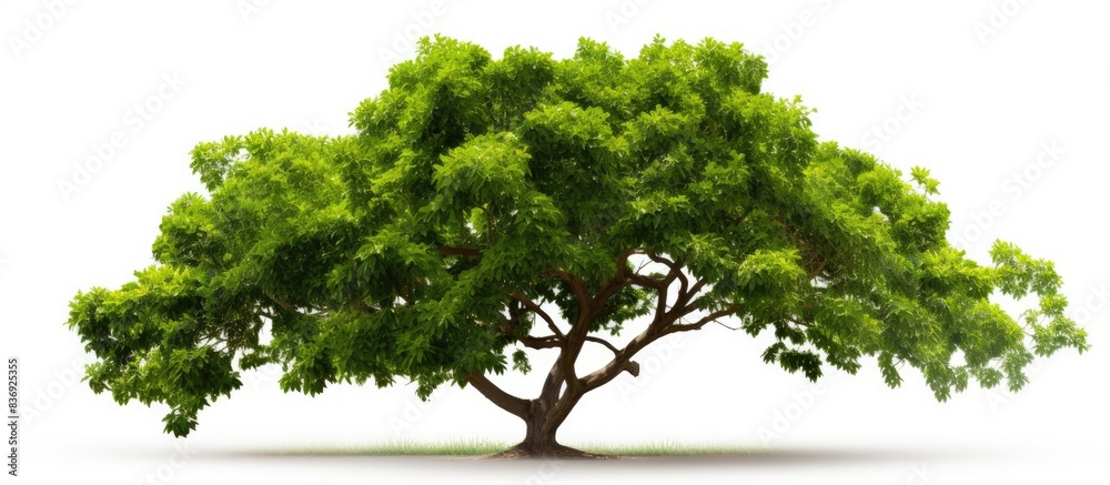 Fototapete High definition image of a beautiful green tropical tree isolated on a white background, ideal for architecture design projects with copy space image.
