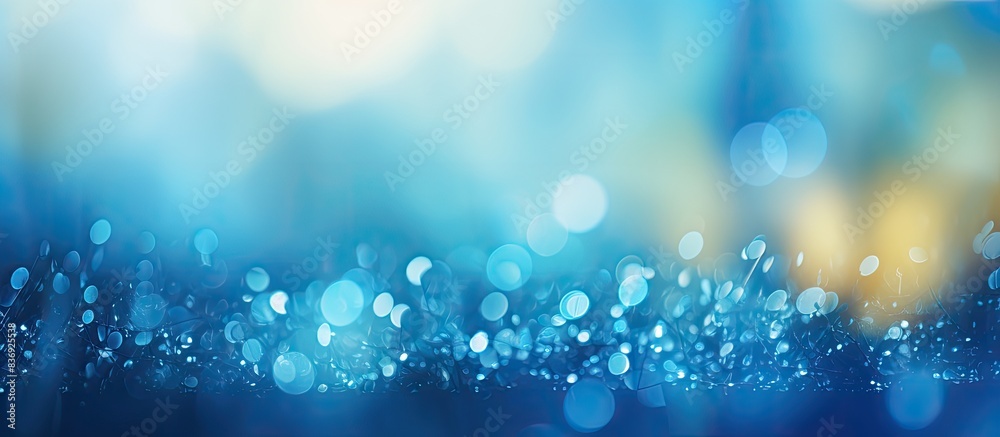 Poster Blurry blue bokeh background with copy space image, adding a natural touch.