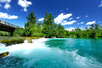 Beautiful green Mreznica river in Belavici village in Croatia, natural landscape