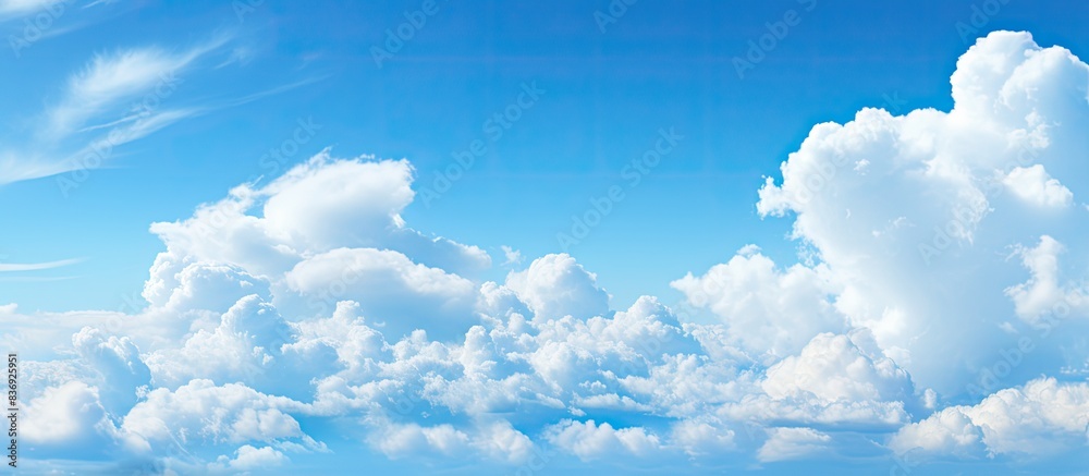 Poster the blue sky with fluffy white clouds provides a serene backdrop for the copy space image.