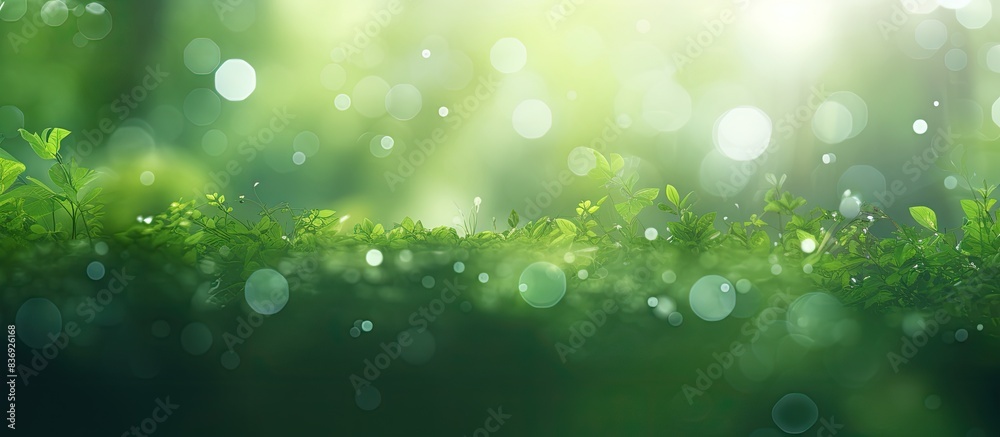 Poster blurry bokeh effect enhances the aesthetic of a natural green forest background, creating a soft foc
