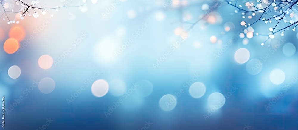Aufkleber Blurry blue bokeh background with copy space image, adding a natural touch.