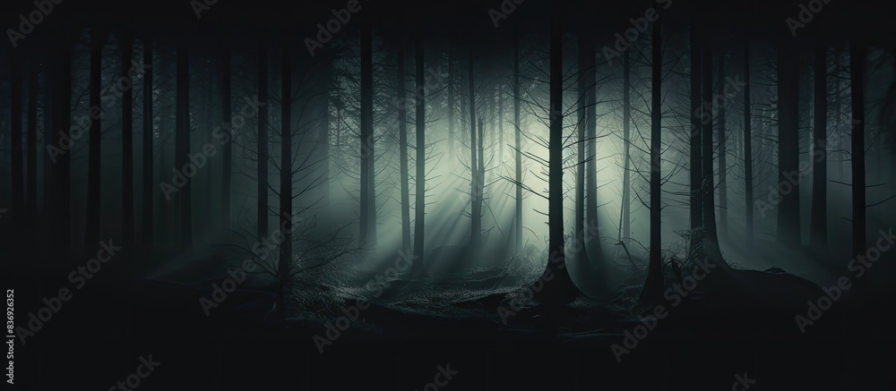 Leinwandbilder A mysterious image of a forest with shadows and a lack of light, perfect for adding text or graphics in the empty spaces of the picture - copy space image.