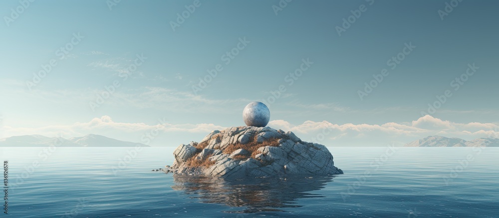 Poster A rock hovering above the ocean with a serene backdrop and plenty of copy space image.