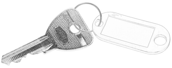 clé avec porte étiquette, fond blanc 