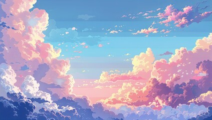 Anime Style: Sunset Sky Reflections in Vast Seascape, Vibrant Colors and Cartoon Aesthetics