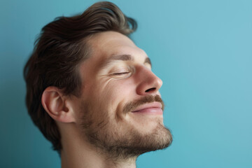 Fototapeta premium A close up of a man with beard and closed eyes looking to a side