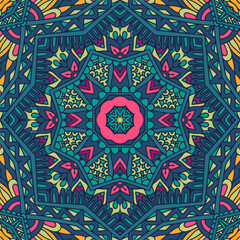 Mandala vector seamless pattern mandala art. Flower medallion print. Psychedelic carnival poster