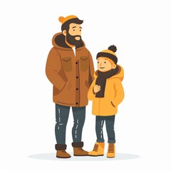 cartoon style father and son on white background, fathers day illustration