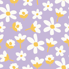 Floral Hand Drawing Cute Daisy Flowers Seamless Pattern