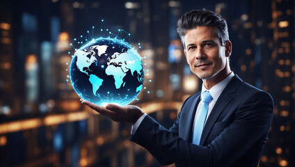 Fototapeta premium A businessman holding a glowing globe
