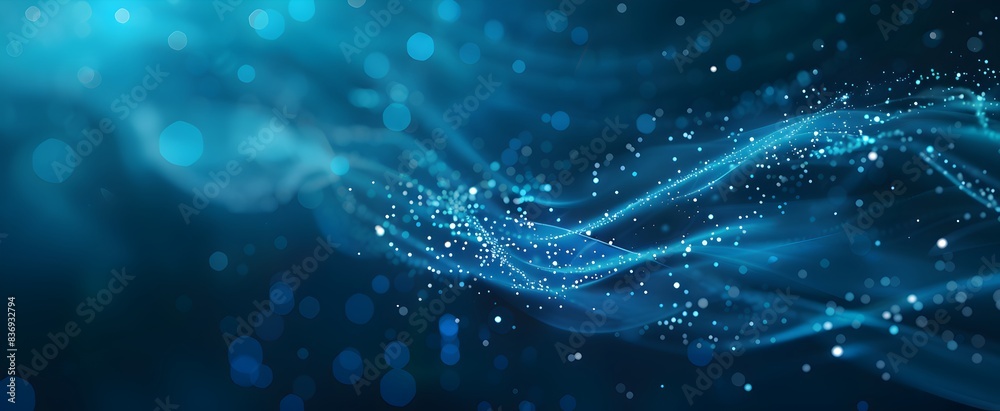 Poster abstract blue background with digital lines and dots connecting in the style of future data, network