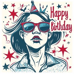  happy birthday illustration poster  with text 