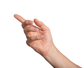 Fingers hand communicate gesture person. Showing symbol adult sign pointing arm isolated white. Body human concept up finger. Photography background one man cut out color, transparent png