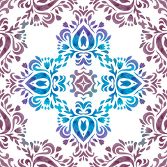 Abstract cross seamless ornamental watercolor damask arabesque paint pattern