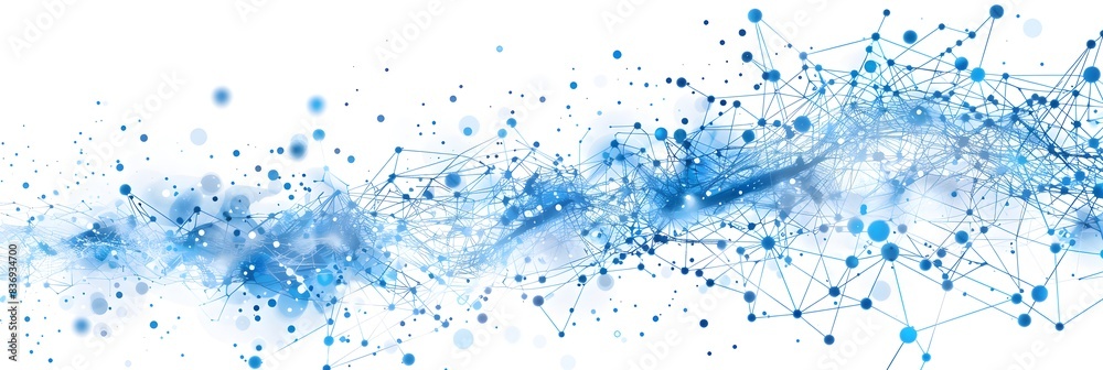 Poster blue and white vector background with dots connected by lines in the shape of an abstract network pa