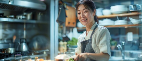 Smiling Chef in Modern Kitchen Environment.
