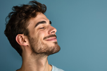Fototapeta premium A close up of a man with beard and closed eyes looking to a side