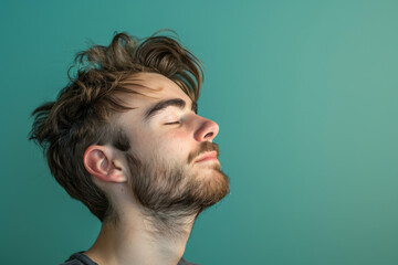 Fototapeta premium A close up of a man with beard and closed eyes looking to a side