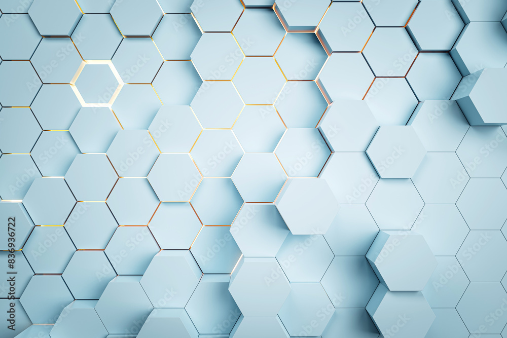 Aufkleber a blue hexagonal pattern with orange accents on a clean background, expressing a modern technology d