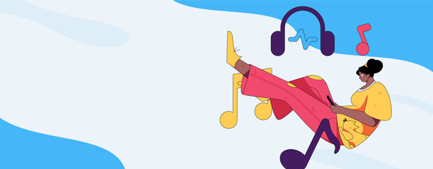 Naklejka premium Music characters scene flat vector concept operation illustration 