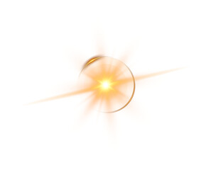 Yellow bright star and shimmering glare, transparent sunlight special lens flare light effect. Solar flare. Sun flash. Png.
