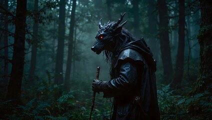 Naklejka premium In the heart of the dark forest, an ancient curse stirs beneath the tangled root ai_generated