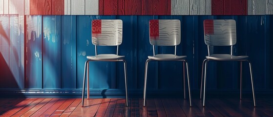 Empty Chairs in American Themed Room.
