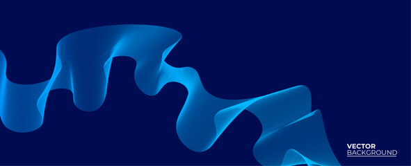 Smooth flow of wavy shape with gradient vector abstract background, dark blue design curve line energy motion, relaxing music sound or technology. banner, cover, poster, flyer, card.