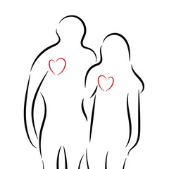 Sketch minimal couple in love drawing line art couple lovely drawn together line love concept with white ioslated background. Abstract,vector,illustration.