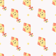 seamless pattern of kite kawaii with smiling face, suitable for any purpose. for example website design, mobile app, wallpaper, textile, etc
