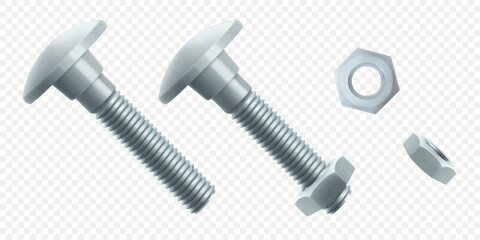 Isometric vector illustration steel bolt or screw isolated on white background. Realistic 3d stainless steel bolt and nut icon. screw-nuts and bolts.