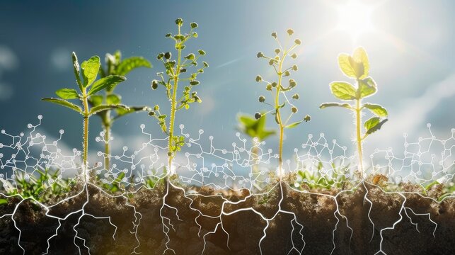 A diagram illustrating the chemical equation for photosynthesis, showing the conversion of carbon dioxide and water into glucose and oxygen, with sunlight as the catalyst.