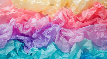 Fototapeta premium Colorful crumpled paper background, rainbow colors, soft focus, in the style of copy space