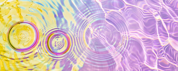 Fototapeta premium Purple liquid top view. Water surface with gentle ripples and concentric rings, capturing the serene and refreshing essence of calm water