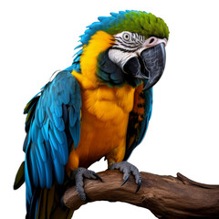 Fototapeta premium Vibrant Macaw Majesty: A Full Body Portrait of a Blue and Yellow Macaw, Showcasing Its Stunning Plumage and Graceful Pose.
