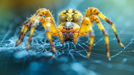 Fototapeta premium A macro shot of a spider weaving its intricate web, demonstrating the complexity and beauty of the natural world.