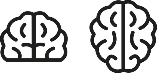 Set of Black human Brain silhouette. Brain symbols in Line styles with editable stock. Top view designs vectors template. Brainstorm think ideas Logotype concept icons isolated transparent background.