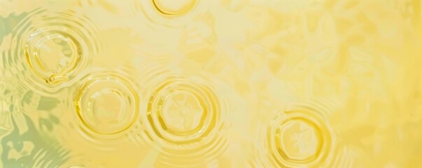 Fototapeta premium Yellow liquid top view. Water surface with gentle ripples and concentric rings, capturing the serene and refreshing essence of calm water