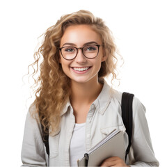 Obraz premium Joyful Moment: A young university student beams with a radiant smile, embodying the essence of academic and personal fulfillment.