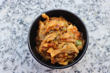 Oyster mushroom masala, pleurotus mushroom curry, cooked in Indian sauce